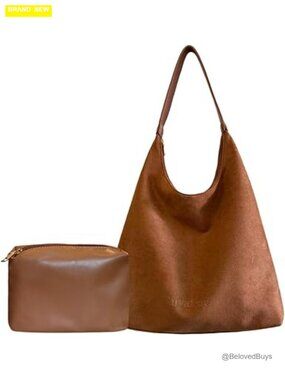 Suede Tote Shoulder Bag Hobo Purse Handbag with Makeup Bag for Travel Work
